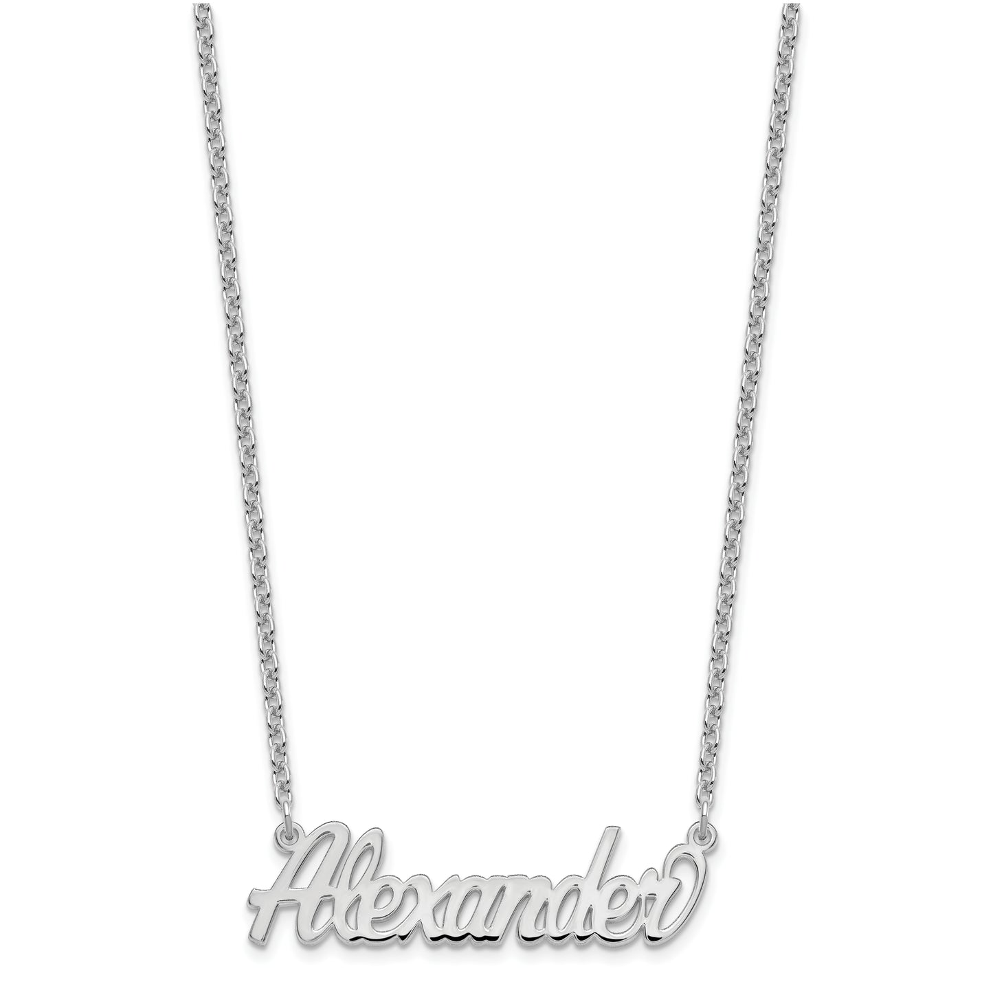 Sterling Silver Rhodium plated Polished Name Plate Necklace