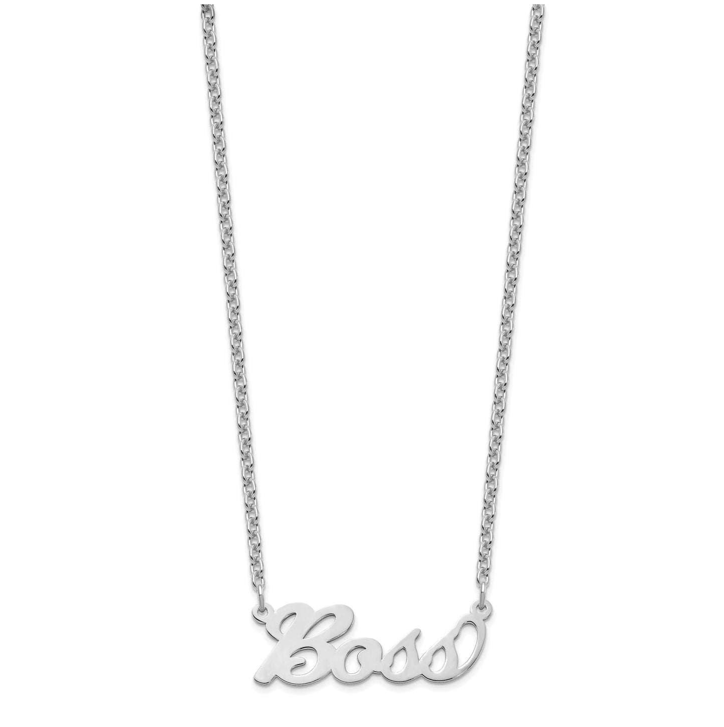 Sterling Silver Rhodium plated Polished Name Plate Necklace