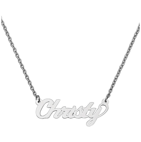 Sterling Silver Rhodium Plated .027 Gauge Polished Name Pendant w 16 Chain