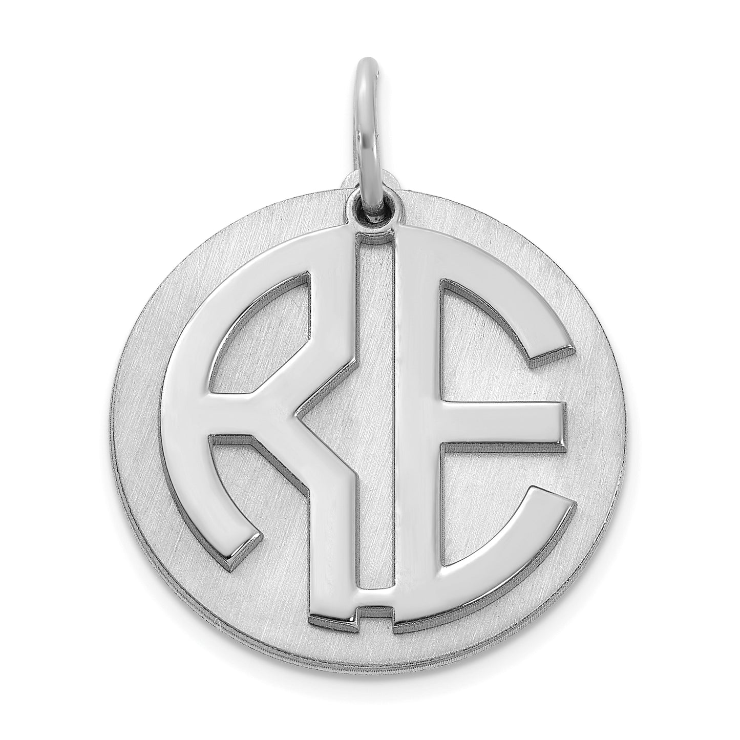 14K White Gold Brushed Reversable 2 Letter Monogram with Disc