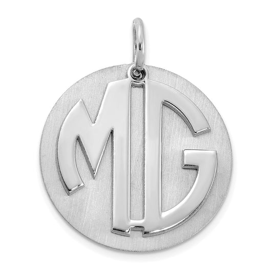 10K White Gold Brushed Reversable 2 Letter Monogram with Disc