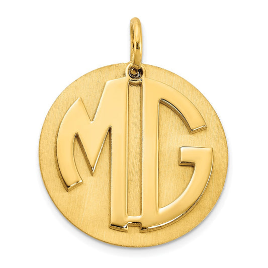 10K Yellow Gold Brushed Reversable 2 Letter Monogram with Disc