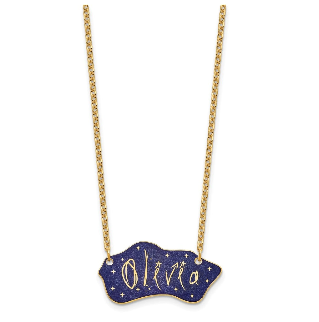 14K Yellow Or White Gold Or Sterling Silver Gold Plated Glitter Epoxy Name Plate Necklace