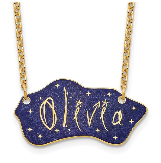 14K Yellow Or White Gold Or Sterling Silver Gold Plated Glitter Epoxy Name Plate Necklace