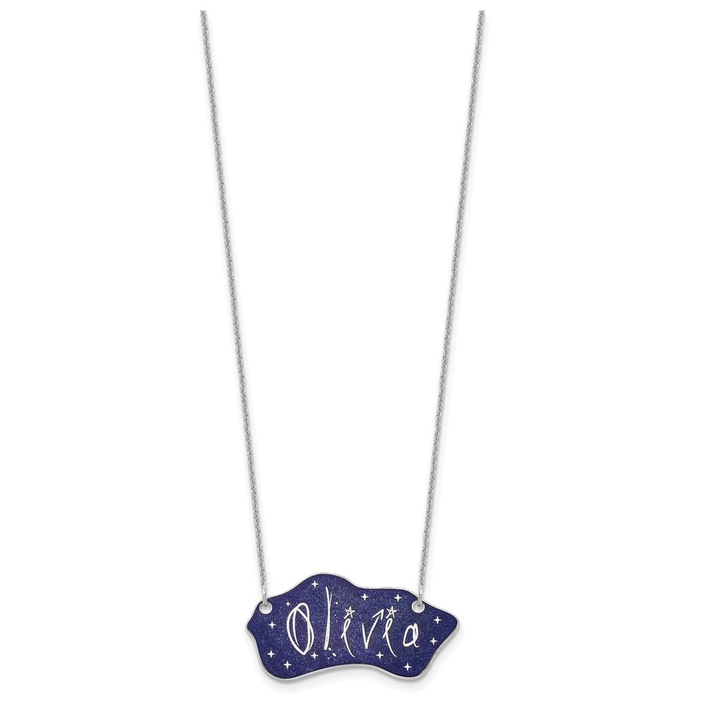 14K Yellow Or White Gold Or Sterling Silver Gold Plated Glitter Epoxy Name Plate Necklace