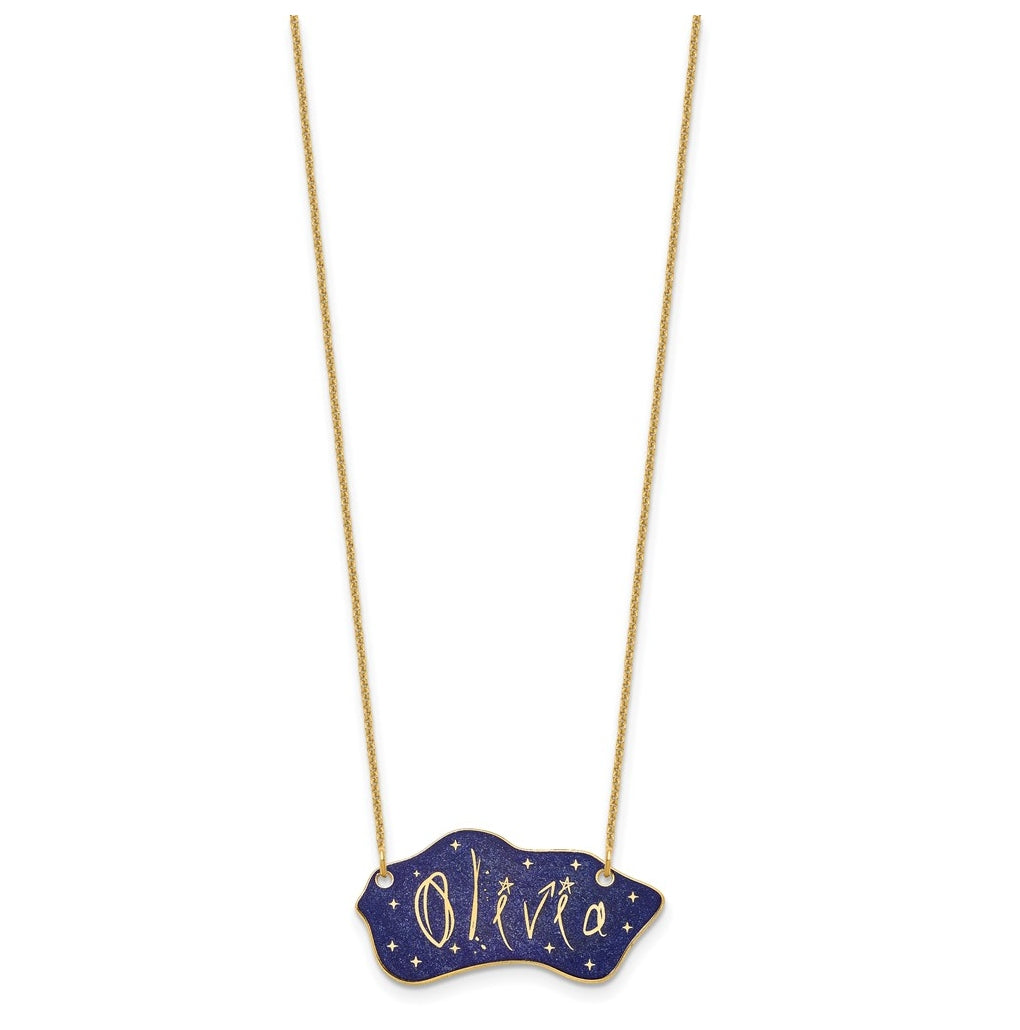 14K Yellow Or White Gold Or Sterling Silver Gold Plated Glitter Epoxy Name Plate Necklace