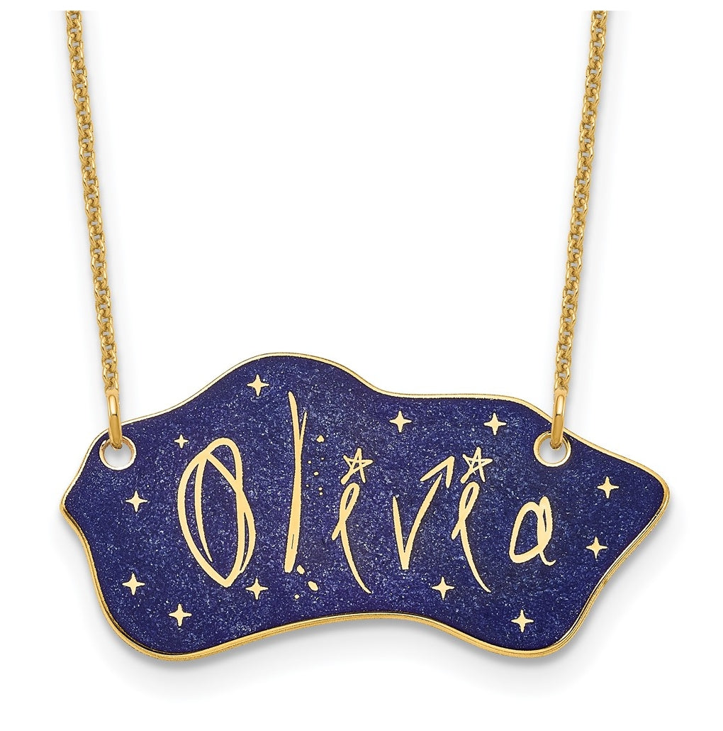 14K Yellow Or White Gold Or Sterling Silver Gold Plated Glitter Epoxy Name Plate Necklace