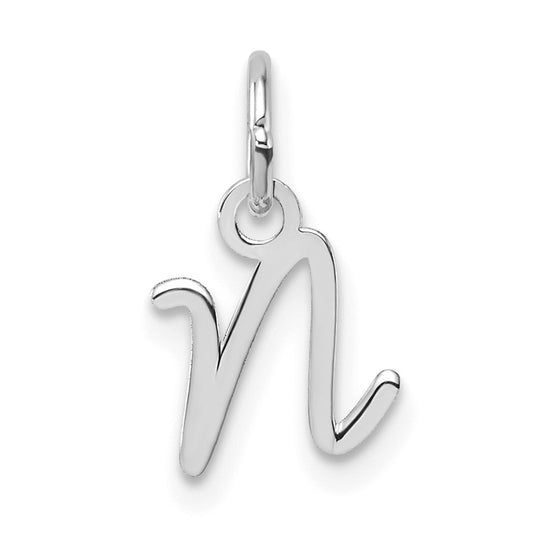 14K White Gold Uppercase Letter N Initial Charm
