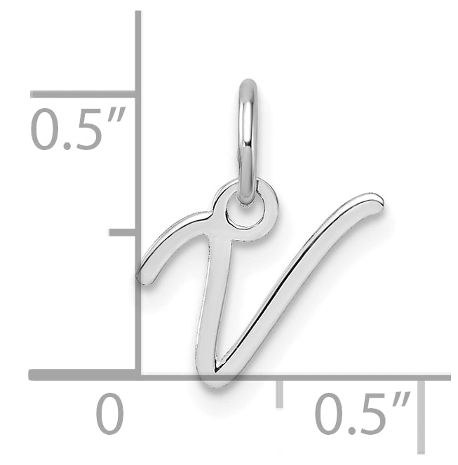 14K White Gold Uppercase Letter V Initial Charm