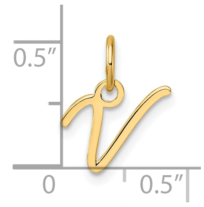 14K Yellow Gold Uppercase Letter V Initial Charm