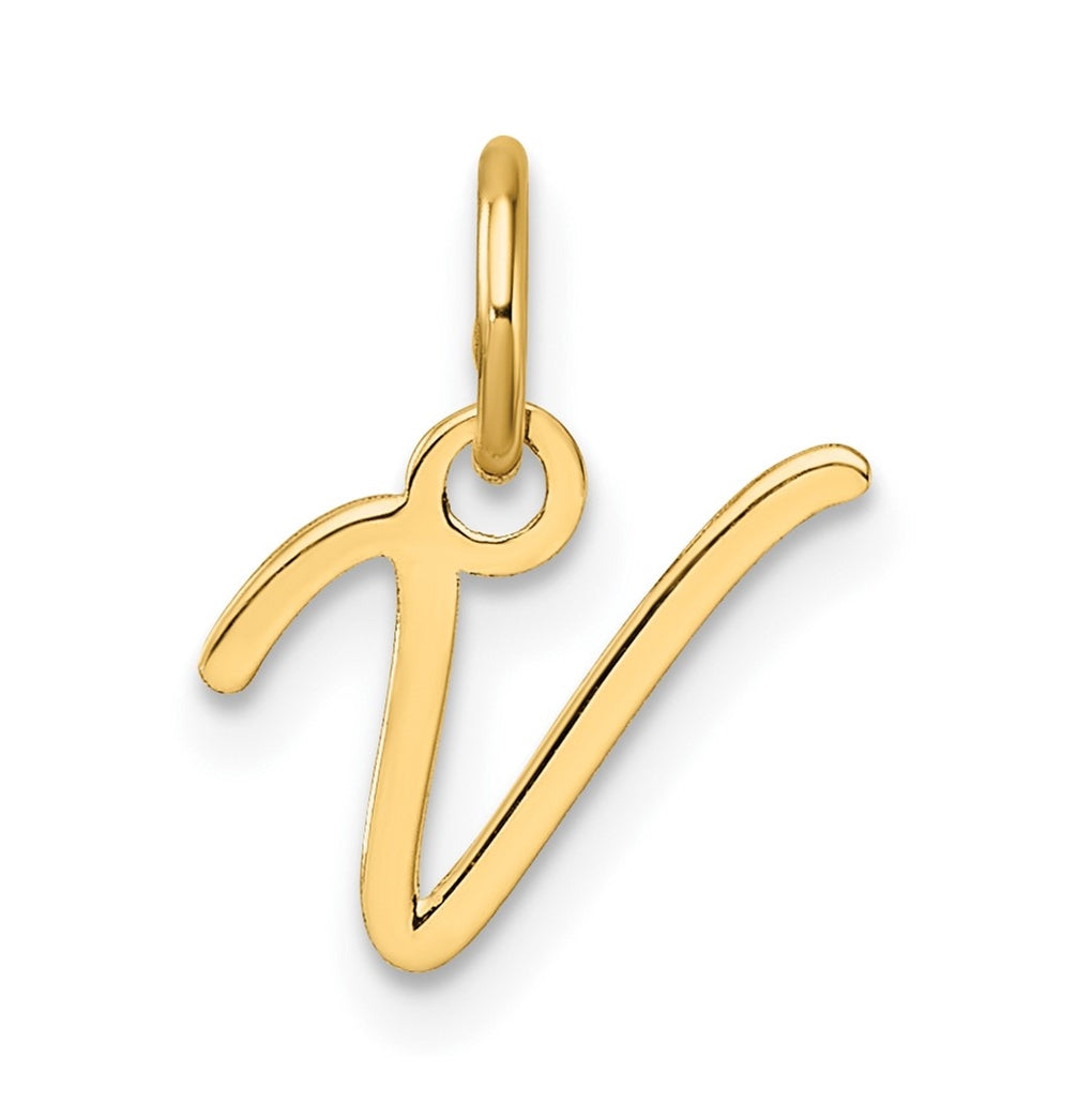 14K Yellow Gold Uppercase Letter V Initial Charm