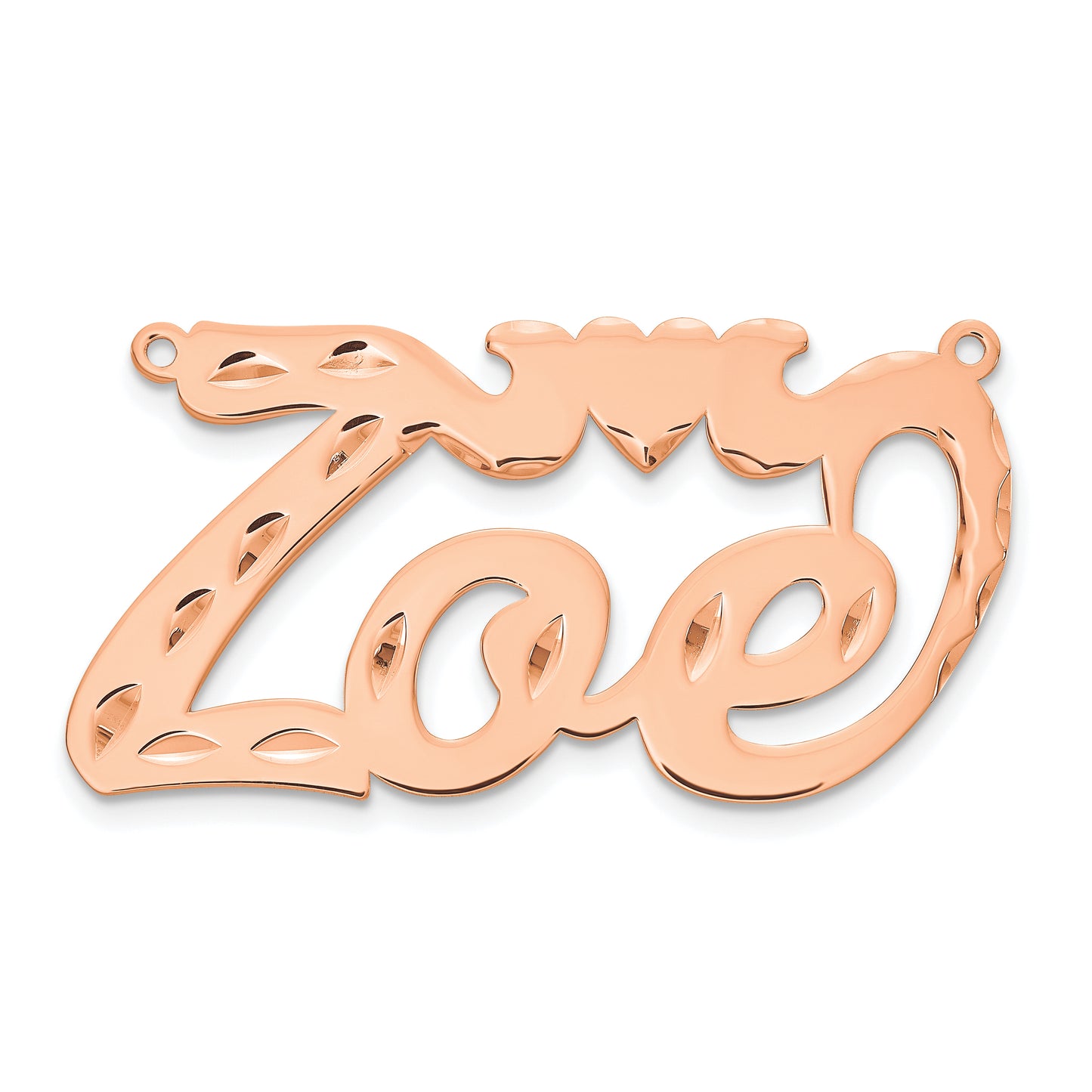 Sterling Silver Rose Gold Plated Diamond Cut with Heart Name Plate