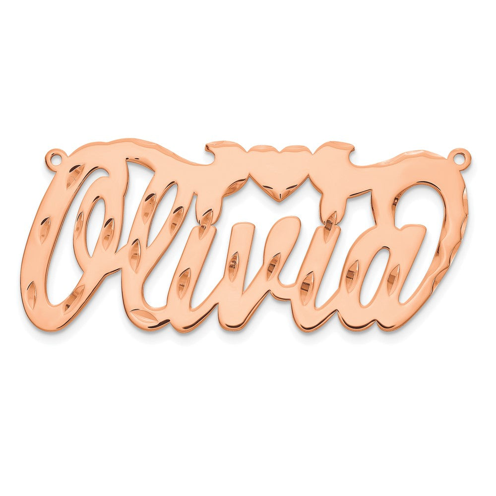 Sterling Silver Rose Gold Plated Diamond Cut with Heart Name Plate
