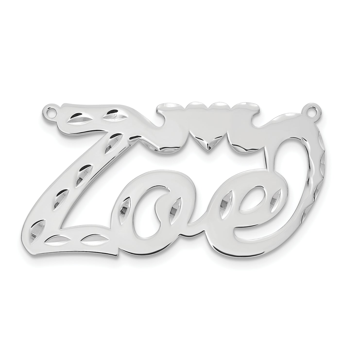 Sterling Silver Rhodium plated Diamond-cut with Heart Name Plate