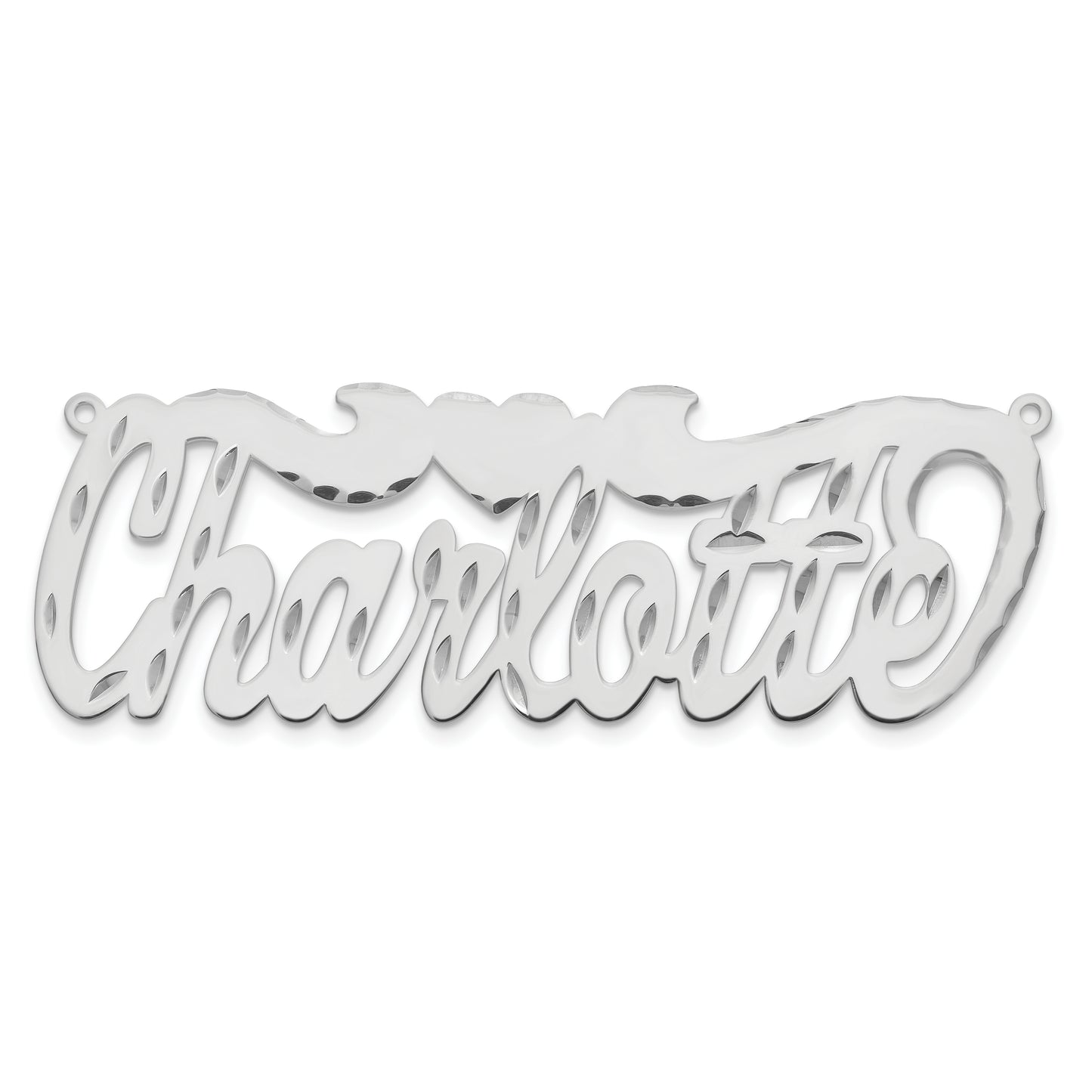 Sterling Silver Rhodium plated Diamond-cut with Heart Name Plate