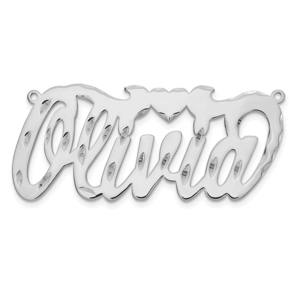 Sterling Silver Rhodium plated Diamond-cut with Heart Name Plate
