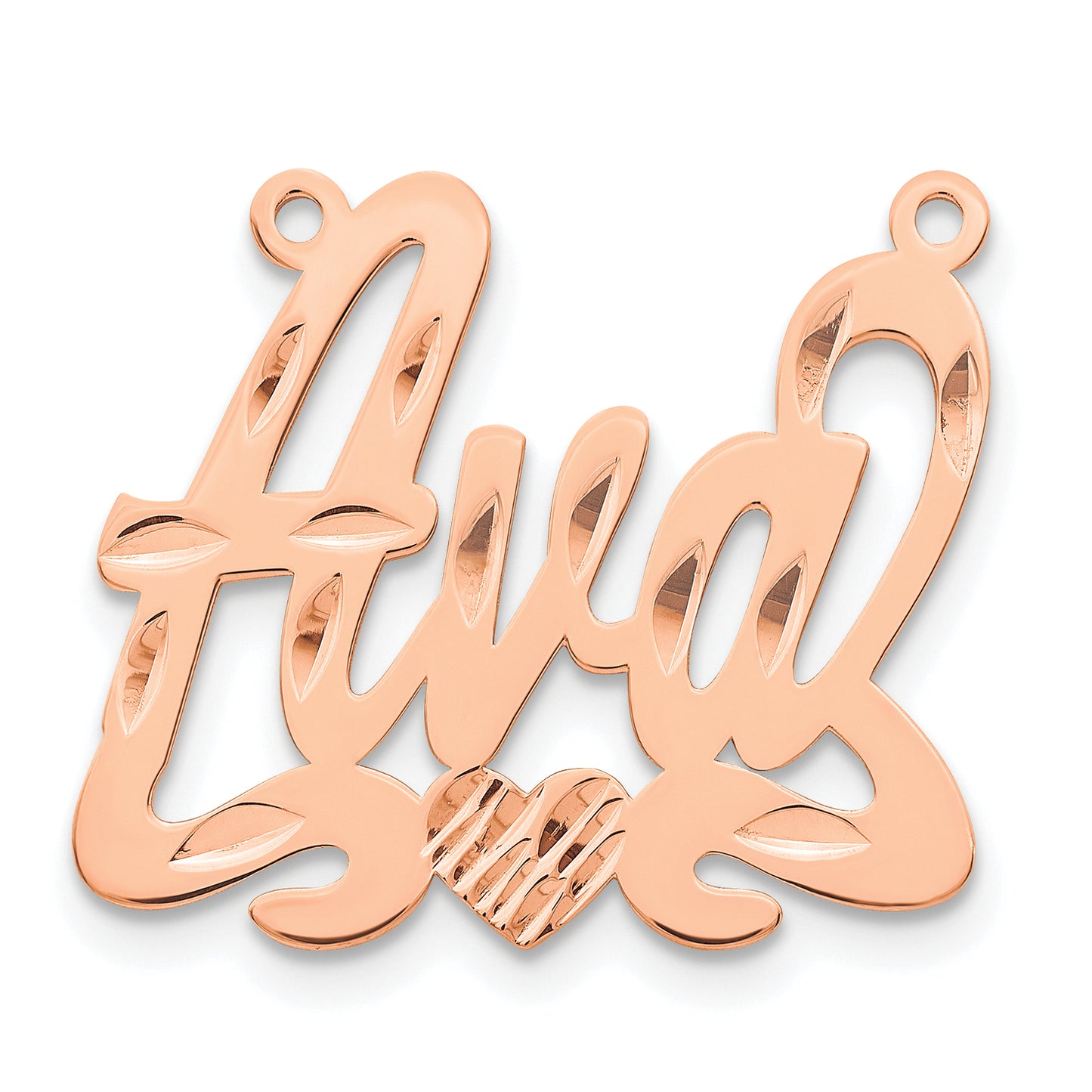 Sterling Silver Rose Gold Plated Diamond Cut with Heart Name Plate