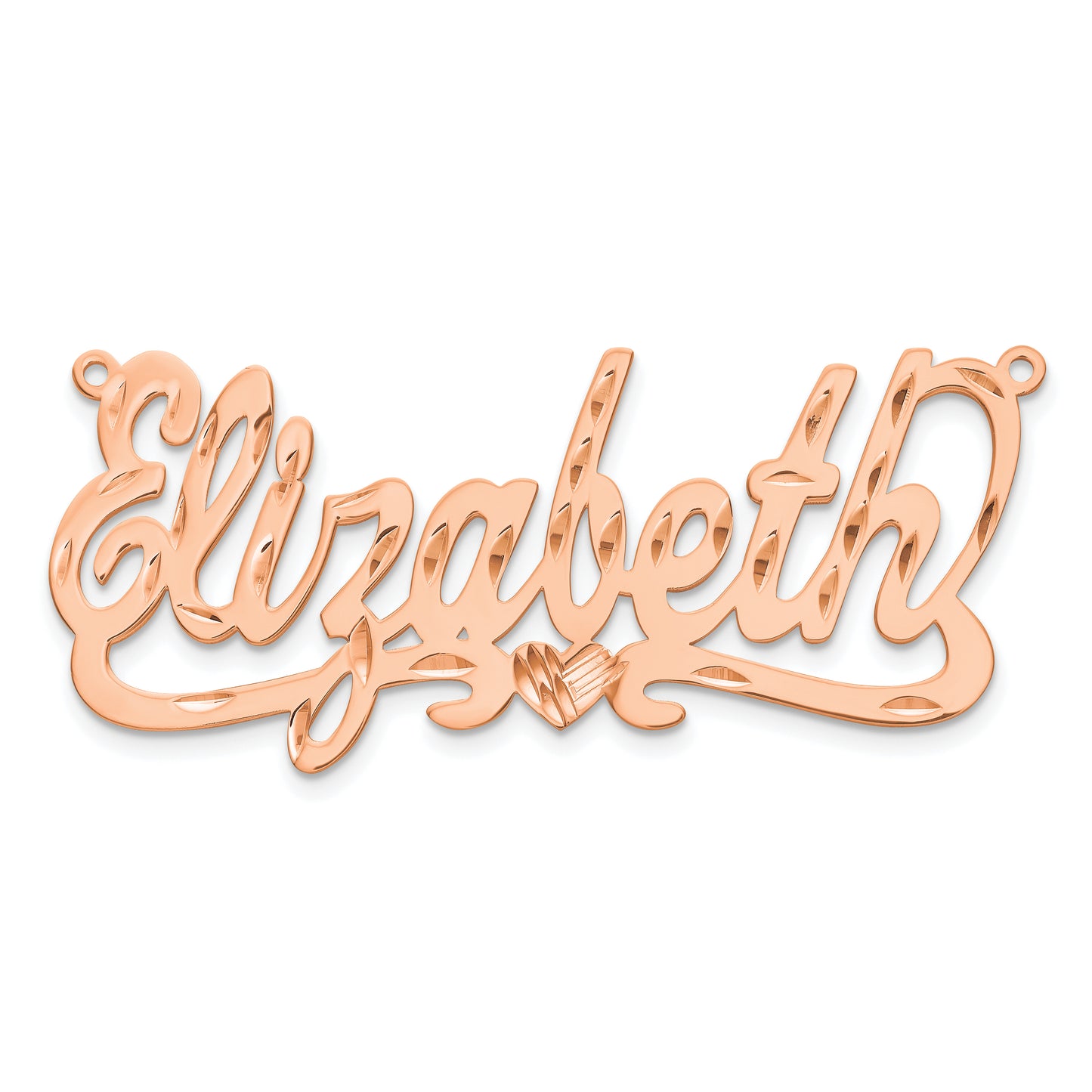 Sterling Silver Rose Gold Plated Diamond Cut with Heart Name Plate