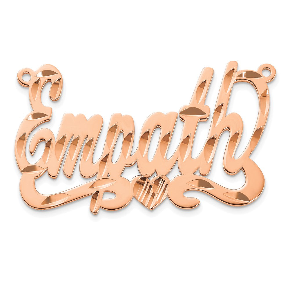 Sterling Silver Rose Gold Plated Diamond Cut with Heart Name Plate