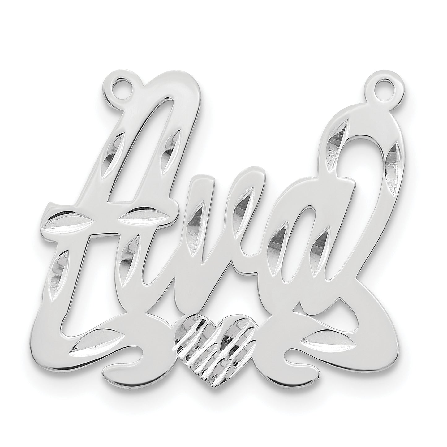 Sterling Silver Rhodium plated Diamond-cut with Heart Name Plate