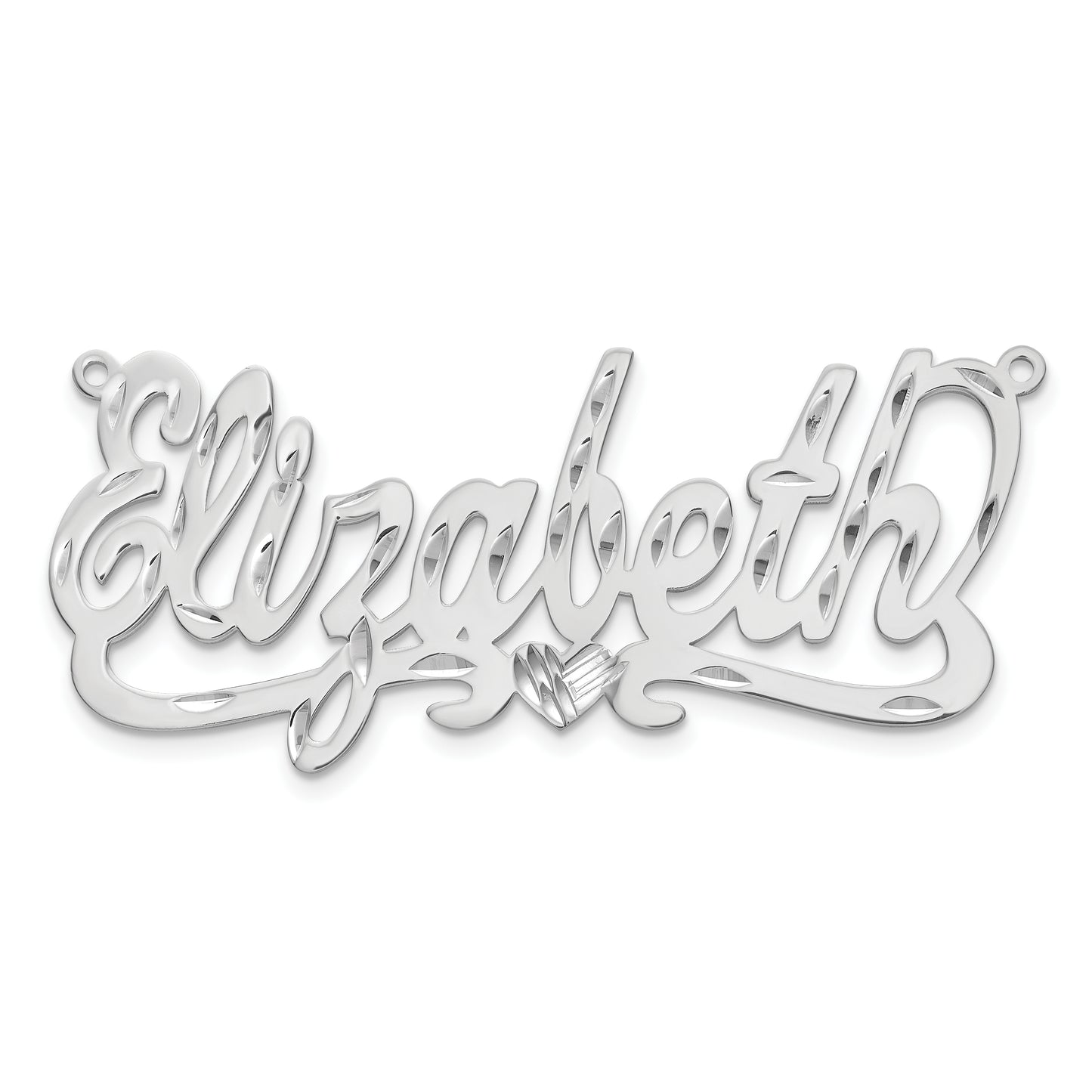Sterling Silver Rhodium plated Diamond-cut with Heart Name Plate