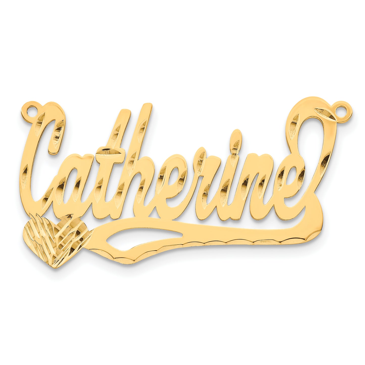 Sterling Silver Gold plated Diamond-cut Heart Name Plate