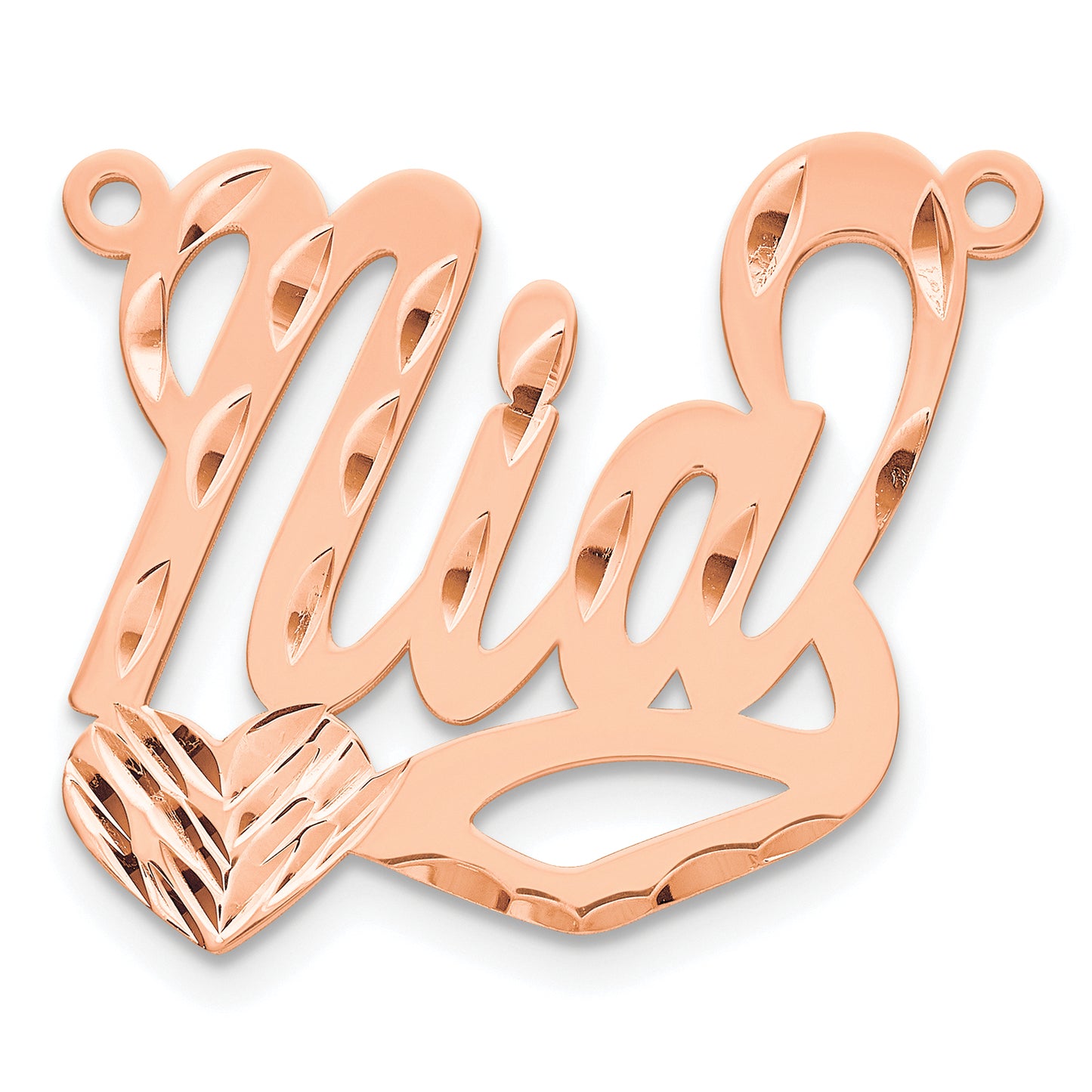 Sterling Silver Rose Gold Plated Diamond Cut Heart Name Plate