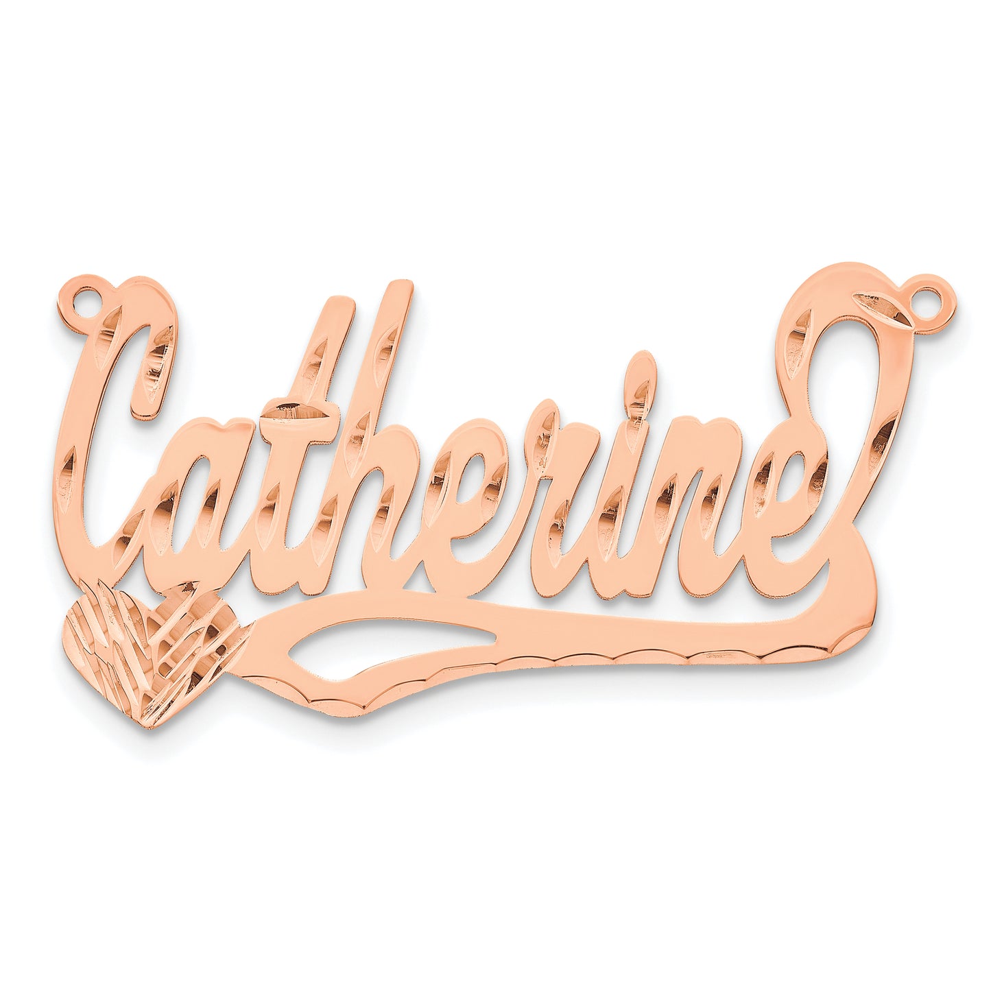 Sterling Silver Rose Gold Plated Diamond Cut Heart Name Plate