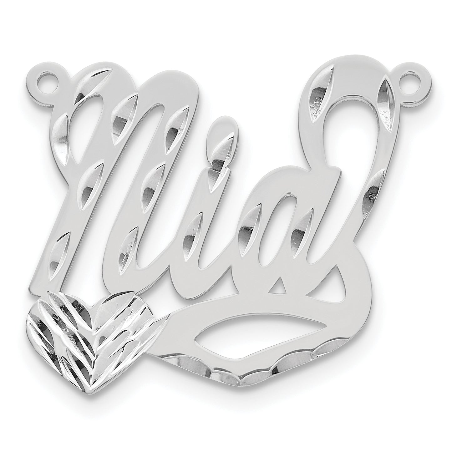 14K White Gold Diamond-cut Heart Name Plate