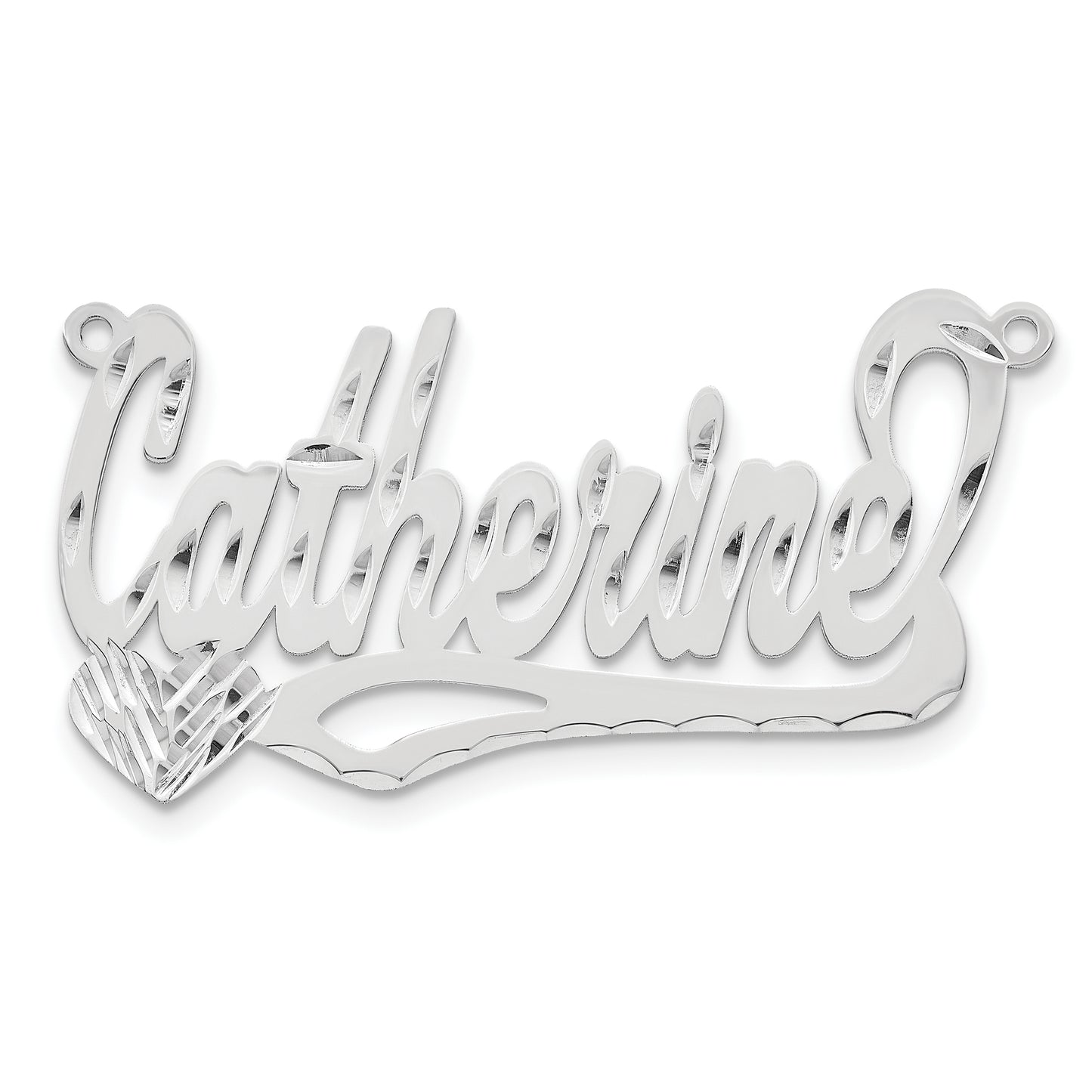14K White Gold Diamond-cut Heart Name Plate