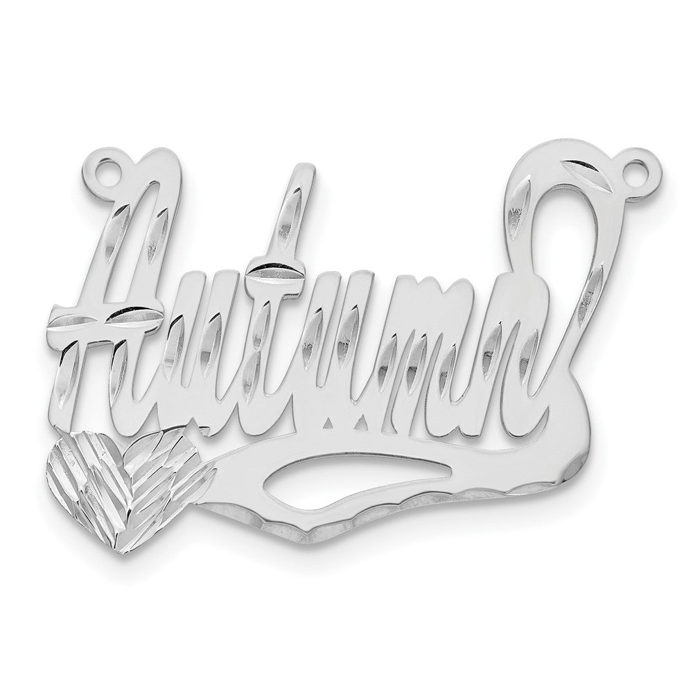 Sterling Silver Rhodium plated Diamond-cut Heart Name Plate