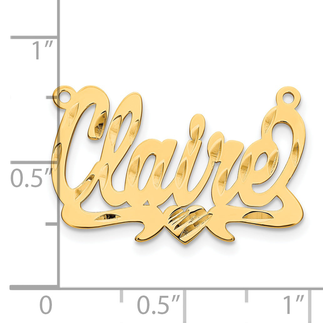 Sterling Silver Gold plated Diamond-cut Heart Name Plate