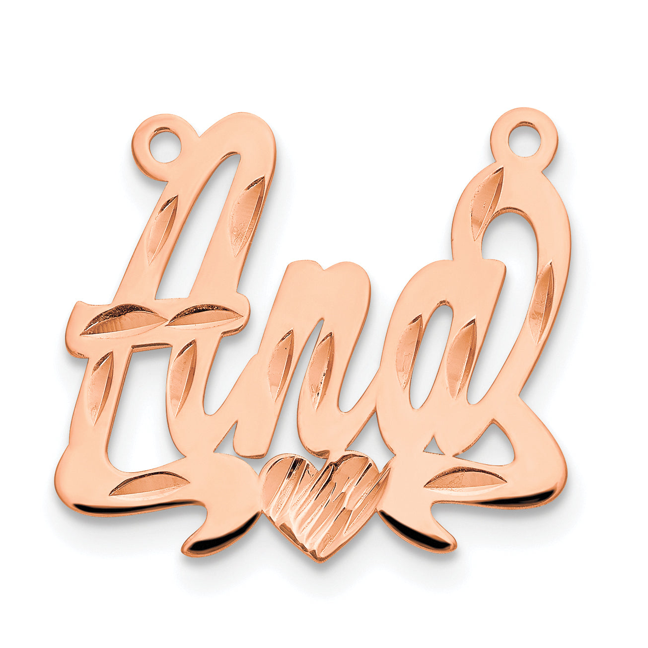 14K Rose Gold Diamond-cut Heart Name Plate