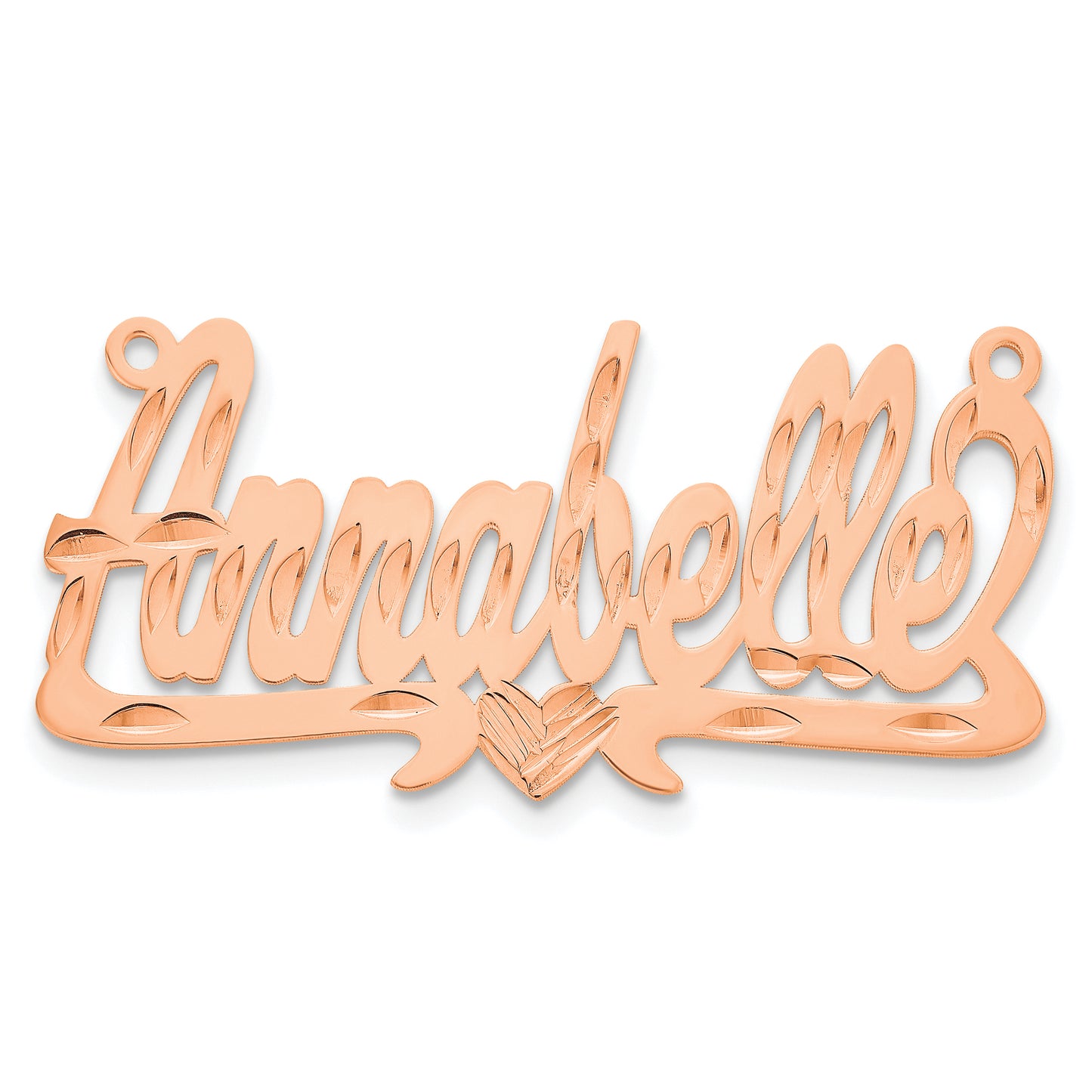 Sterling Silver Rose Gold Plated Diamond Cut Heart Name Plate