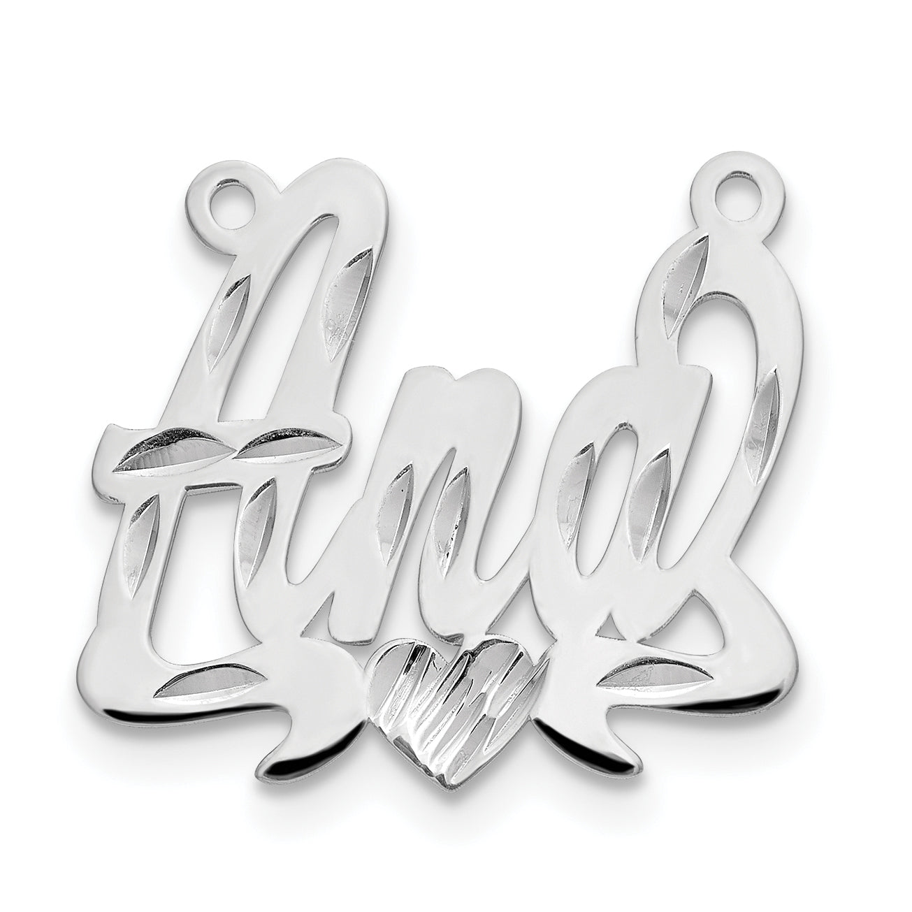 14K White Gold Diamond-cut Heart Name Plate