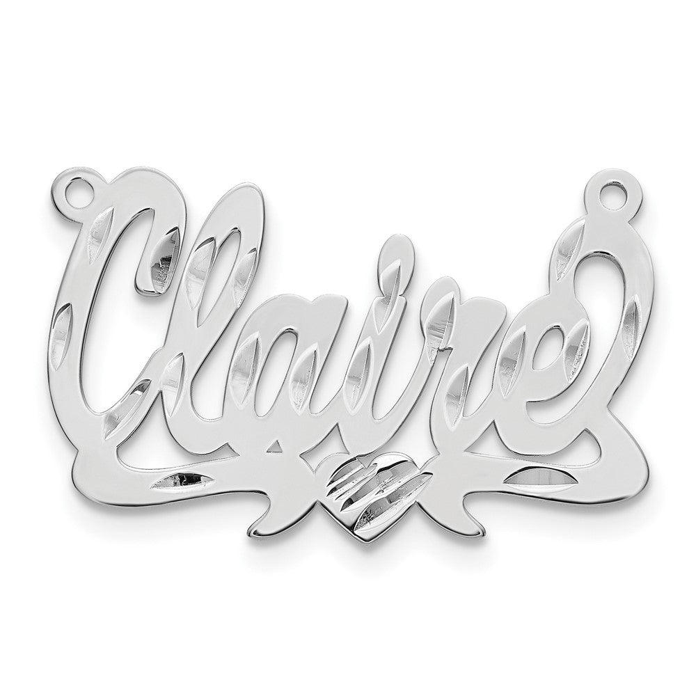 14K White Gold Diamond-cut Heart Name Plate