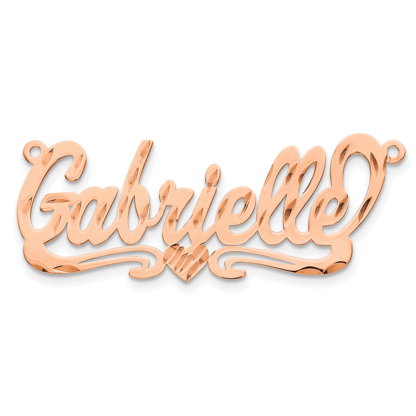 Sterling Silver Rose Gold Plated Diamond Cut Heart Name Plate