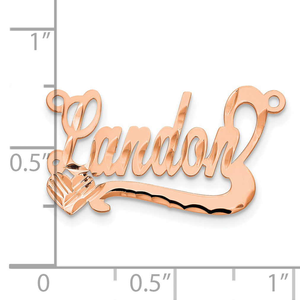 Sterling Silver Rose Gold Plated Diamond Cut Heart Name Plate