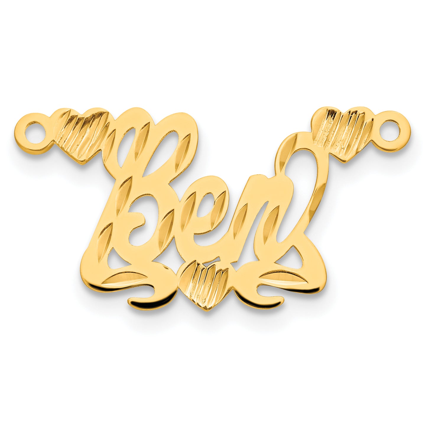 Sterling Silver Gold plated Diamond-cut Hearts Name Plate