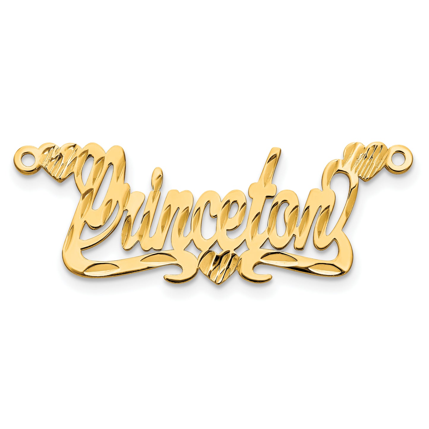 Sterling Silver Gold plated Diamond-cut Hearts Name Plate