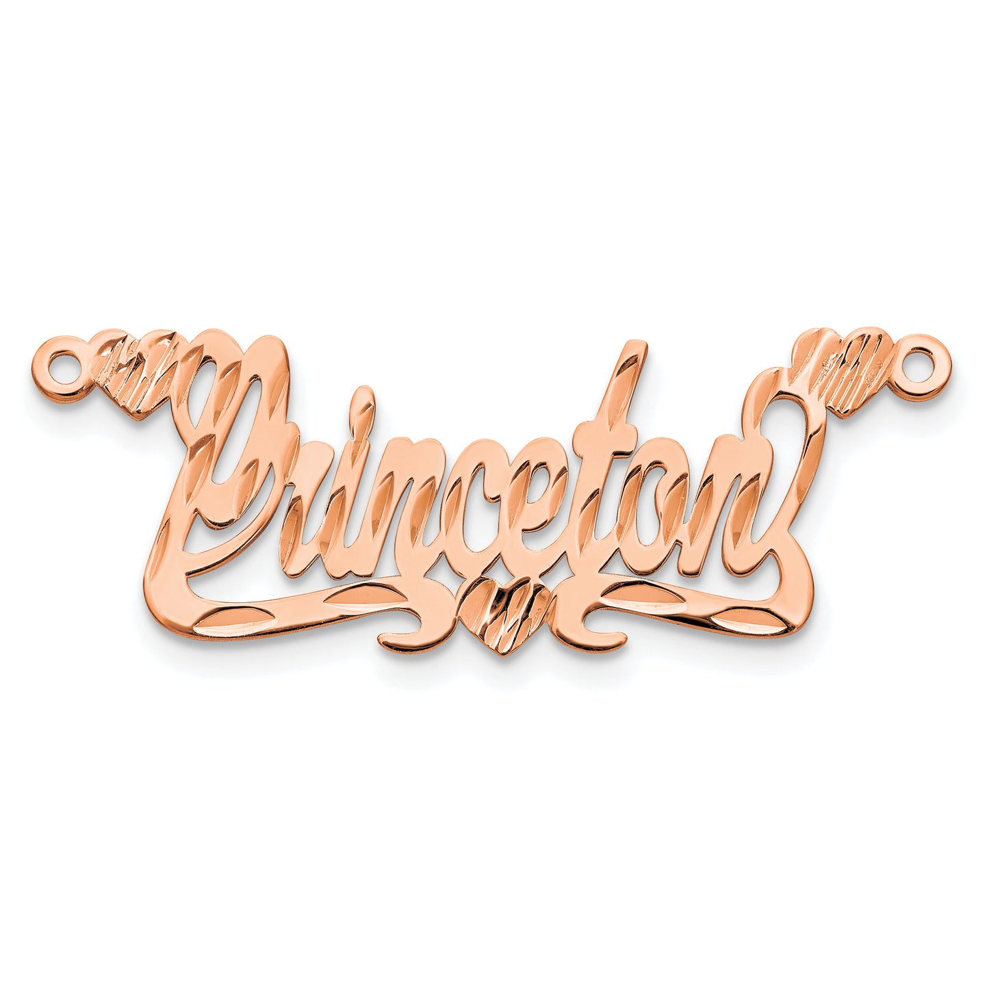 Sterling Silver Rose Gold Plated Diamond Cut Hearts Name Plate