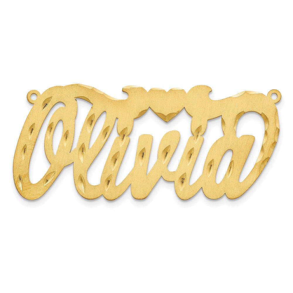 Sterling Silver Gold plated Satin Diamond-cut with Heart Name Plate