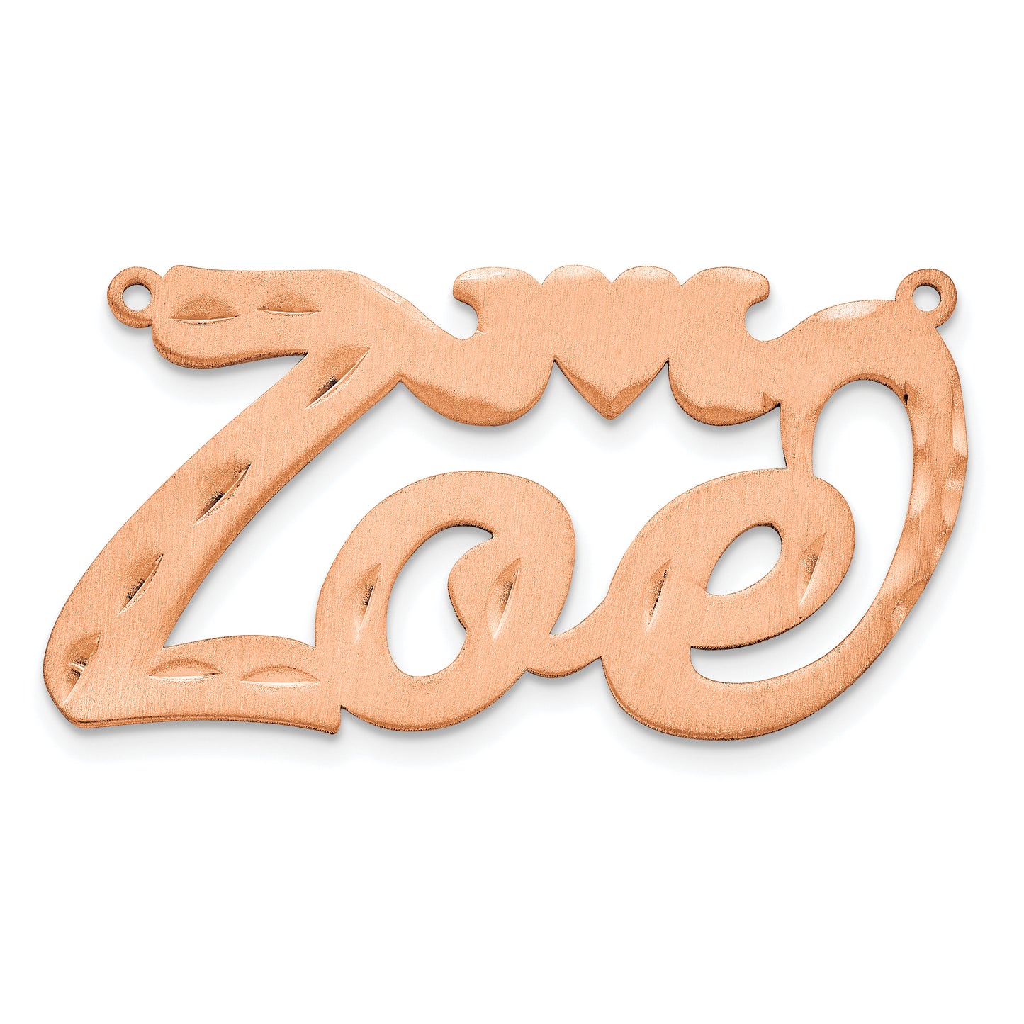 Sterling Silver Rose Gold Plated Satin Diamond Cut with Heart Name Plate