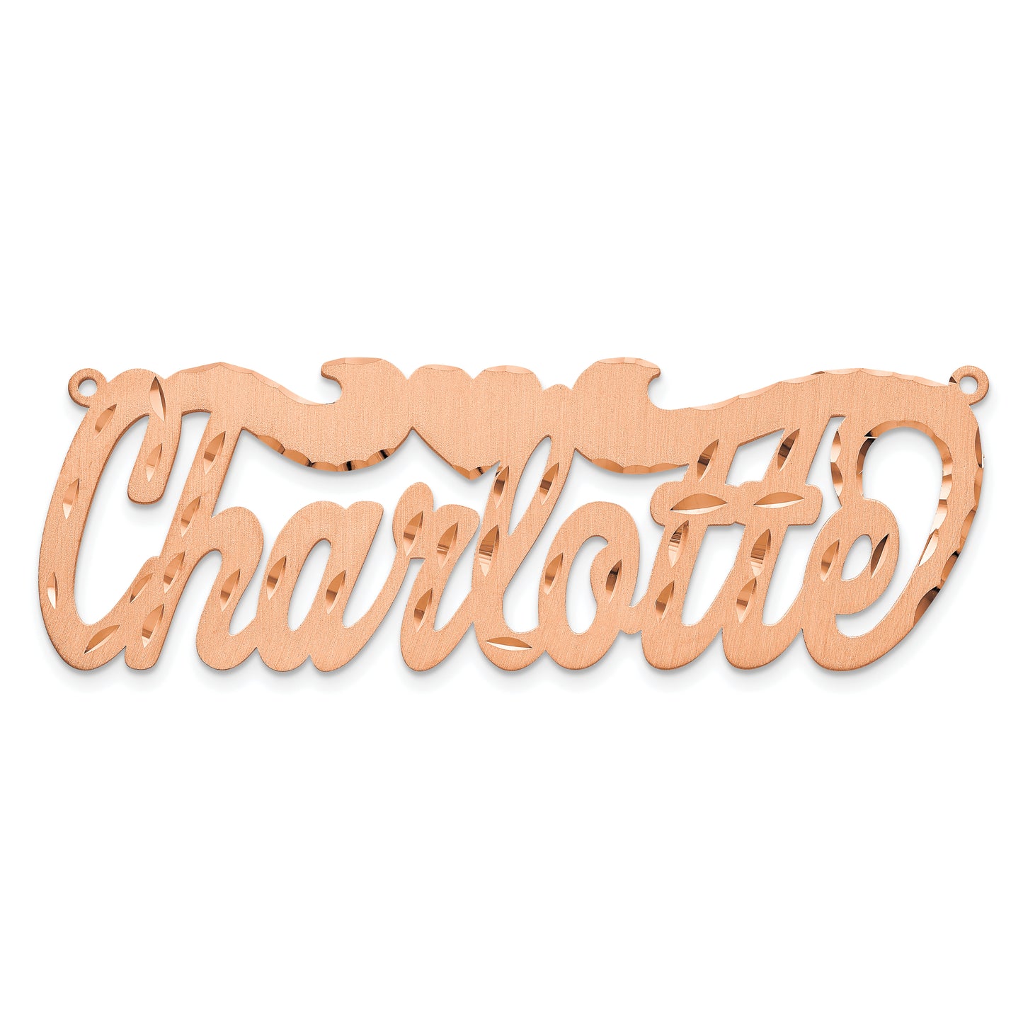 Sterling Silver Rose Gold Plated Satin Diamond Cut with Heart Name Plate