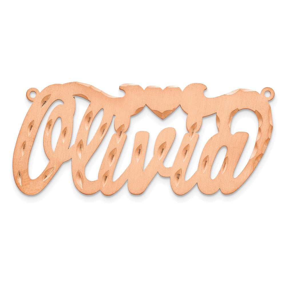 Sterling Silver Rose Gold Plated Satin Diamond Cut with Heart Name Plate