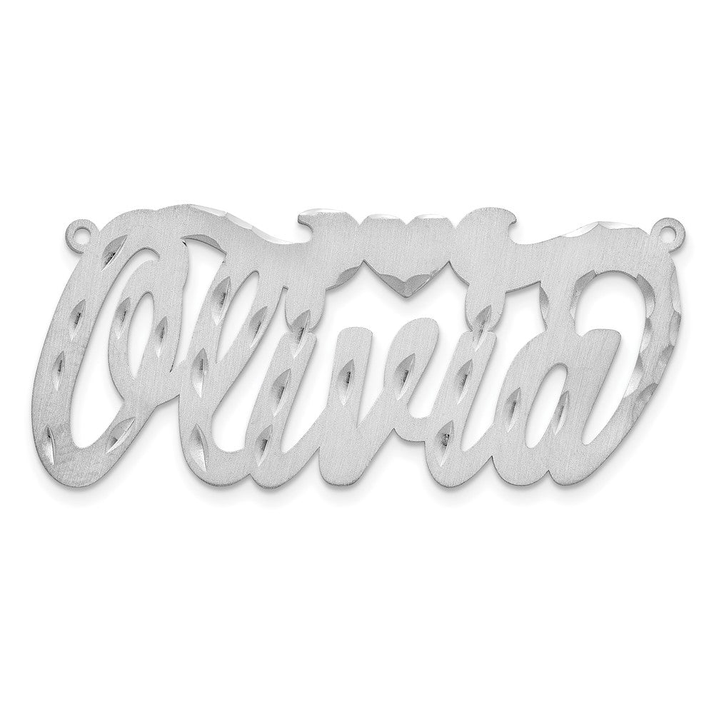 14K White Gold Satin Diamond-cut with Heart Name Plate