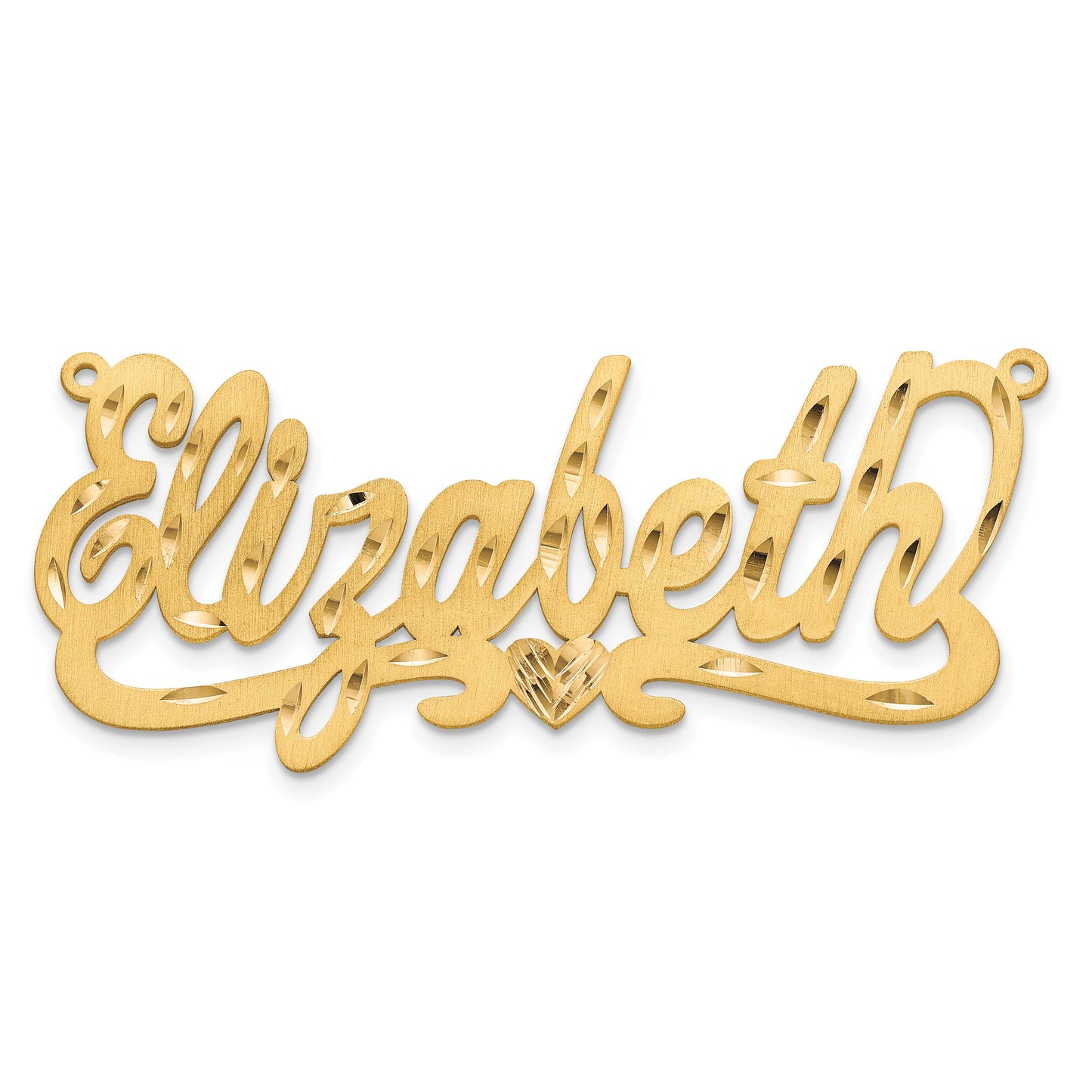 Sterling Silver Gold plated Satin Diamond-cut with Heart Name Plate