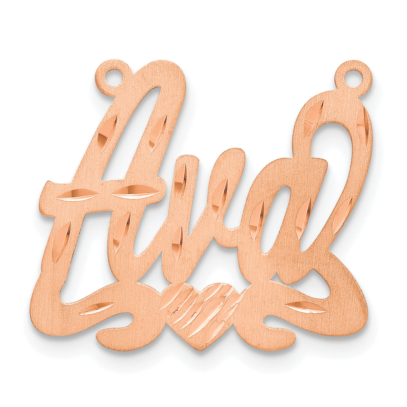 Sterling Silver Rose Gold Plated Satin Diamond Cut with Heart Name Plate