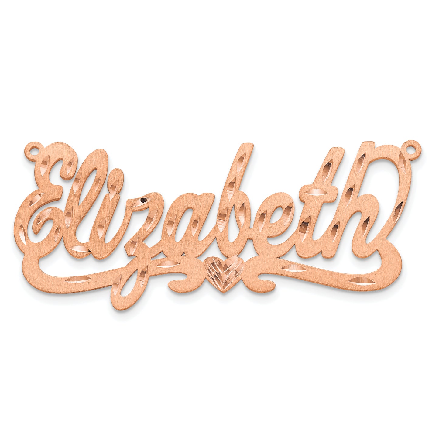 Sterling Silver Rose Gold Plated Satin Diamond Cut with Heart Name Plate