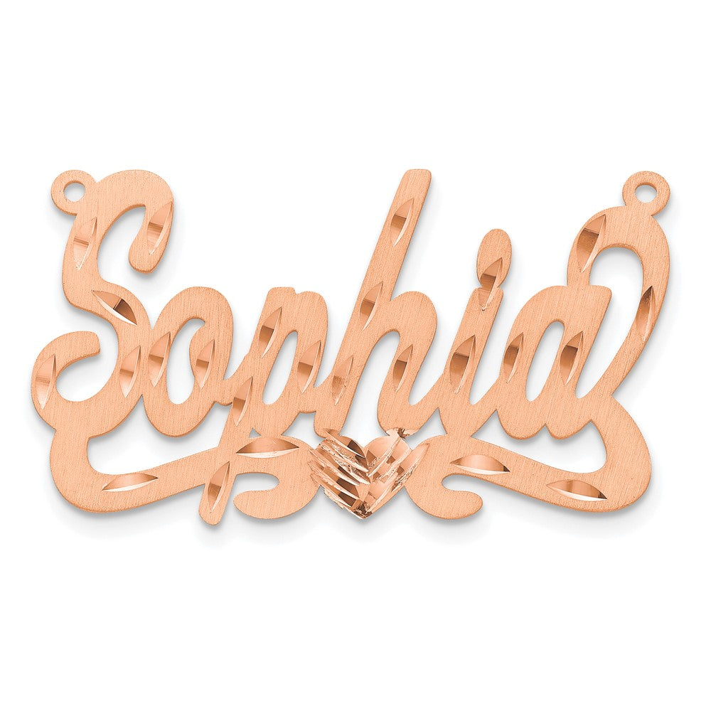 Sterling Silver Rose Gold Plated Satin Diamond Cut with Heart Name Plate